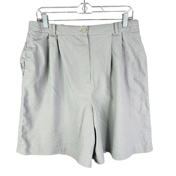 Womens Chaus Sage Green Shorts Pleated Linen Cotton Blend 8" Inseam Size 16 - Picture 1 of 9